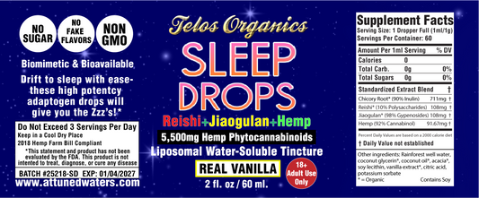 TELOS ORGANICS | Sleep Drops | Liposomal Adaptogen Tincture | Reishi Mushroom + 5,500mg Hemp | Real Vanilla | 0g Sugar | No Fake Flavors! | 60ml - 60 Servings