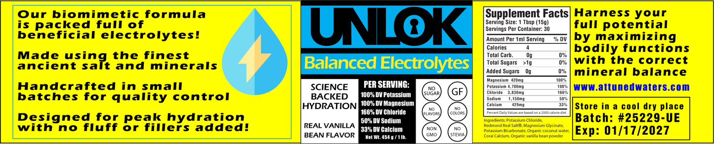 UNLOK | Balanced Electrolyte Hydration Powder | Real Vanilla | 0g Sugar | No Fake Flavors! | 454g Jar - 30 Servings