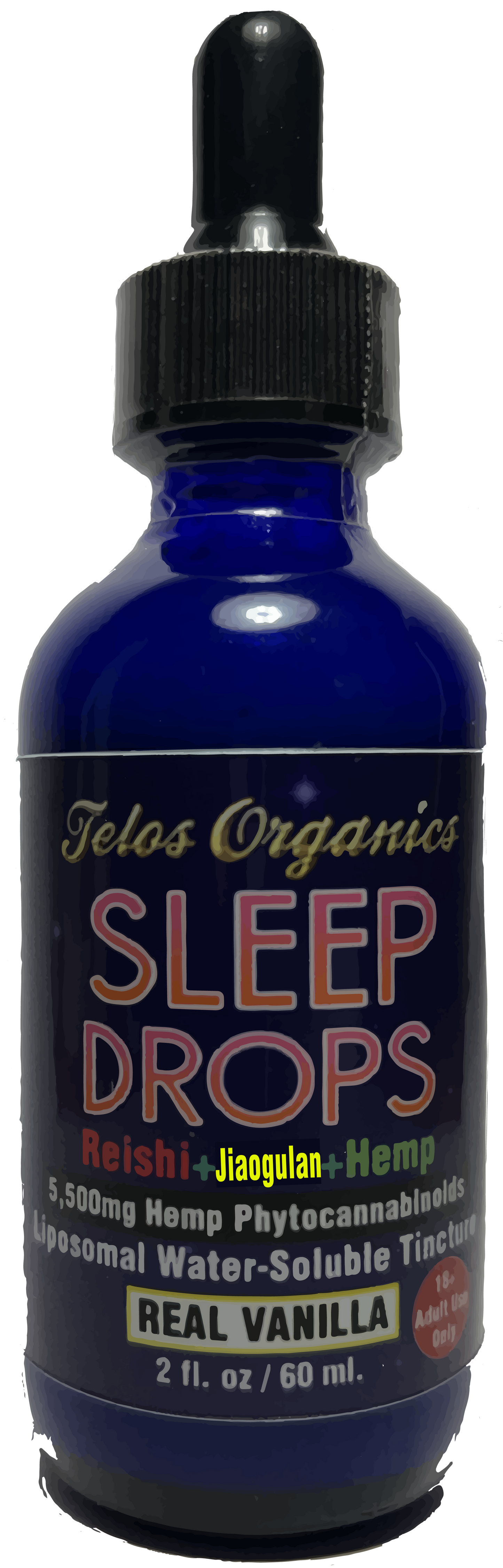 TELOS ORGANICS | Sleep Drops | Liposomal Adaptogen Tincture | Reishi Mushroom + 5,500mg Hemp | Real Vanilla | 0g Sugar | No Fake Flavors! | 60ml - 60 Servings